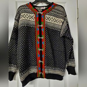DALE OF NORWAY Vintage Fair Isle Wool Cardigan Sweater Jacket Nordic Print vtg